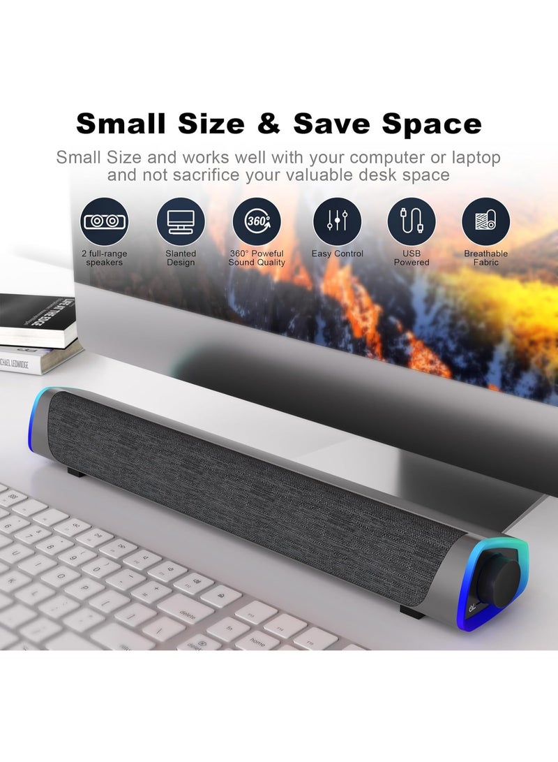 USB wired computer speaker, RGB computer soundbar, 3D surround sound speaker, with volume knob, 3.5mm audio input, suitable for desktop computers, laptops, smartphones, and tablets. - Image 5